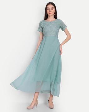 embroidered round-neck a-line dress