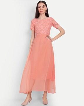 embroidered round-neck a-line dress