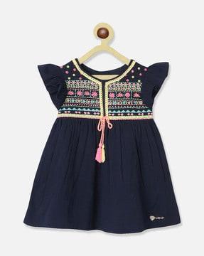 embroidered round-neck a-line dress