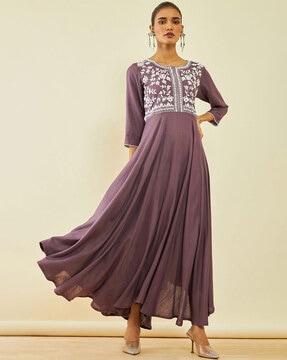 embroidered round-neck a-line dress