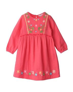 embroidered round-neck a-line top