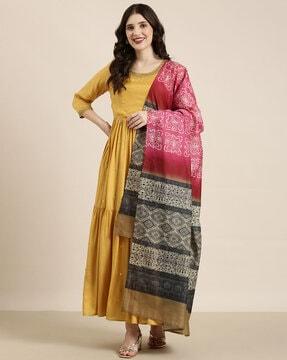 embroidered round-neck anarkali kurta with dupatta