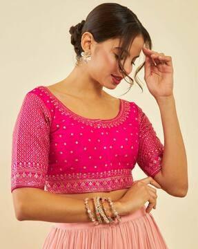 embroidered round-neck blouse