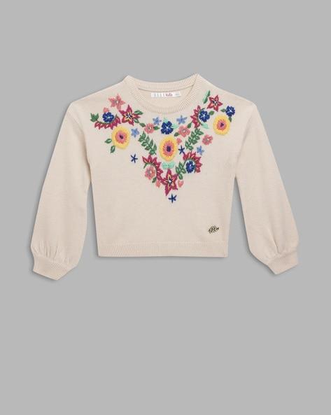 embroidered round-neck crop pullover