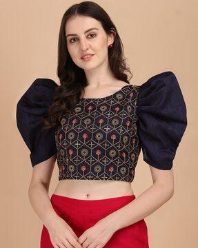 embroidered round-neck crop top