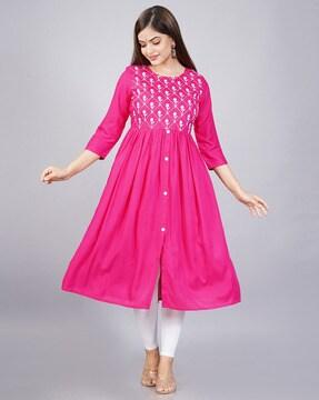 embroidered round-neck flared kurta