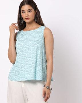 embroidered round-neck flared top