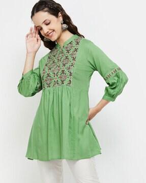 embroidered round-neck flared tunic