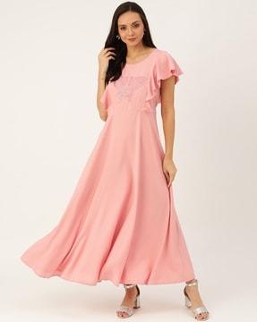 embroidered round-neck gown dress