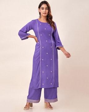 embroidered round-neck kurta set