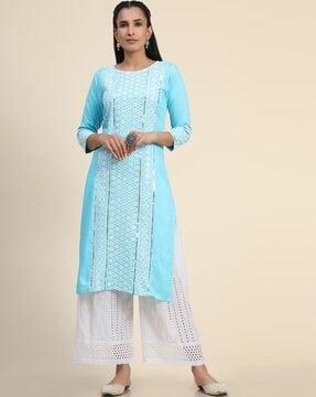 embroidered round-neck kurti