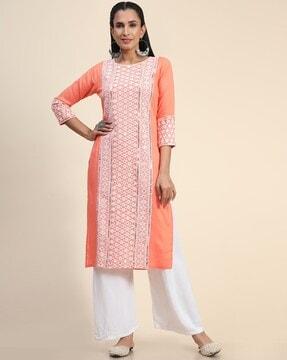 embroidered round-neck kurti