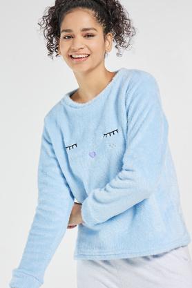embroidered round neck polyester womens sweatshirt - powder blue