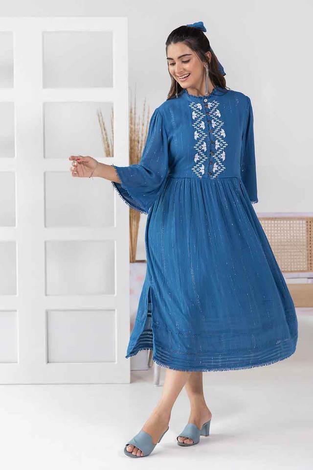 embroidered round neck rayon womens dress