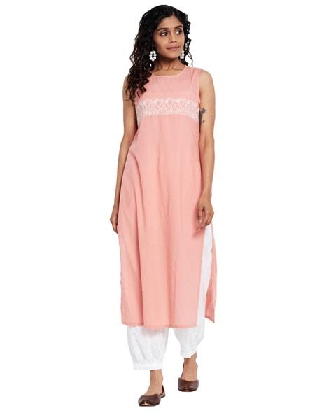 embroidered round-neck straight kurta