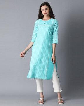 embroidered round-neck straight kurta