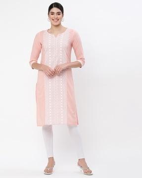 embroidered round-neck straight kurta