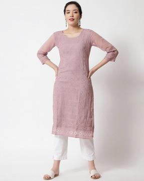 embroidered round-neck straight kurta