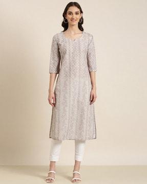 embroidered round-neck straight kurta