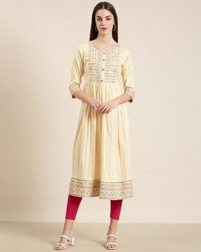 embroidered round-neck straight kurta