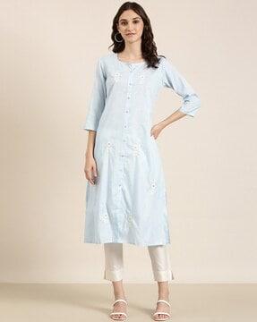 embroidered round-neck straight kurta