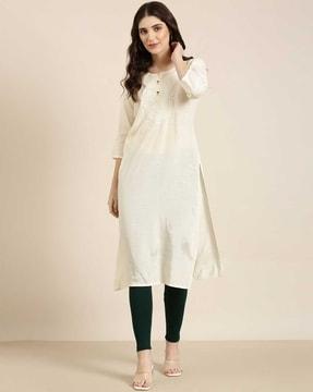 embroidered round-neck straight kurta