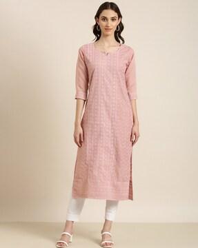 embroidered round-neck straight kurta