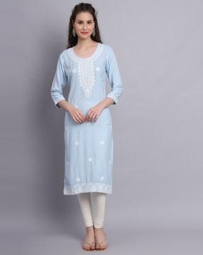 embroidered round-neck straight kurta