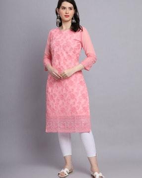 embroidered round-neck straight kurta