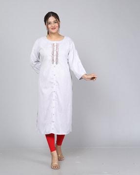 embroidered round-neck straight kurta