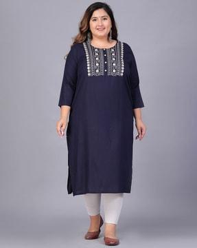 embroidered round-neck straight kurta