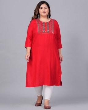 embroidered round-neck straight kurta