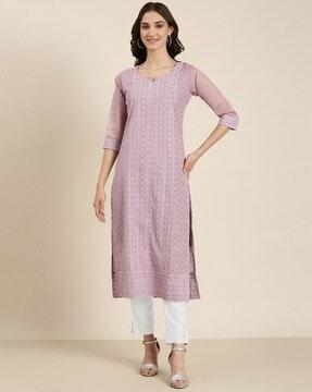 embroidered round-neck straight kurta