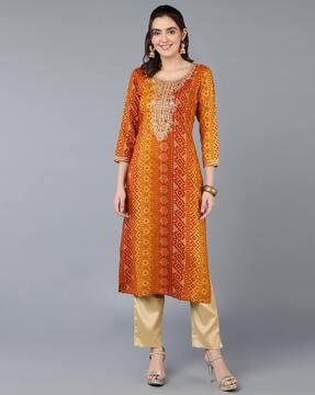 embroidered round neck straight kurta