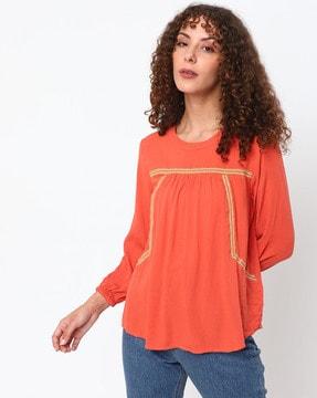 embroidered round-neck top