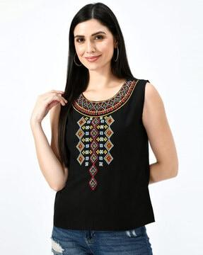 embroidered round-neck top