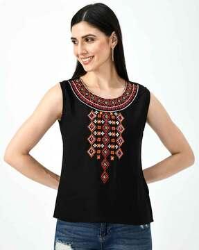 embroidered round-neck top