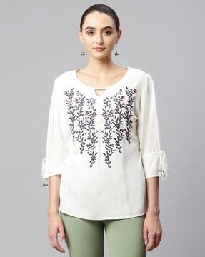 embroidered round-neck top