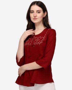 embroidered round-neck top