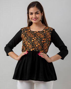 embroidered round-neck top