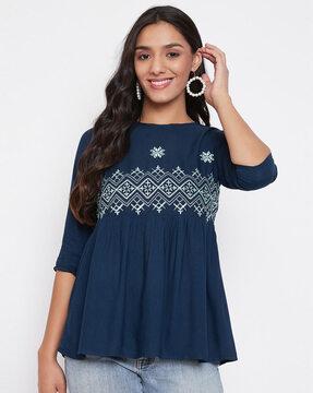 embroidered round neck top