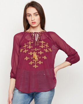 embroidered round-neck top