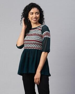 embroidered round-neck top