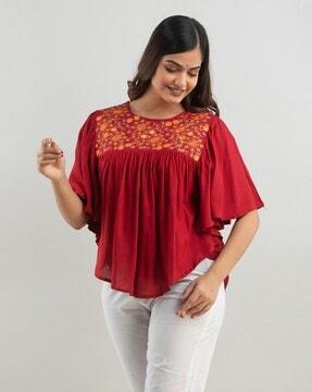 embroidered round-neck top