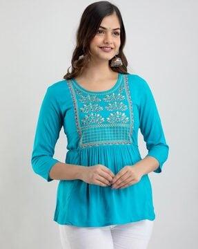 embroidered round-neck top