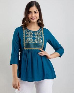 embroidered round-neck top