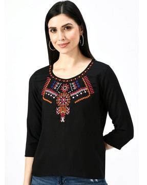 embroidered round-neck top