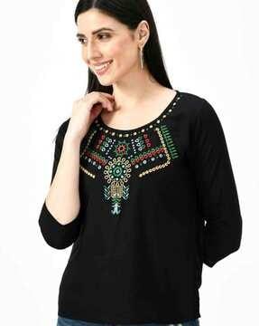 embroidered round-neck top