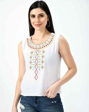 embroidered round-neck top