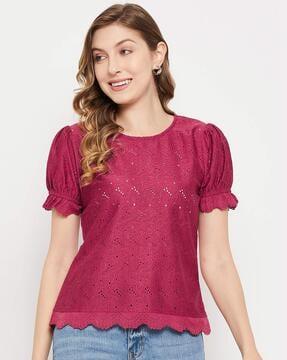 embroidered round-neck top